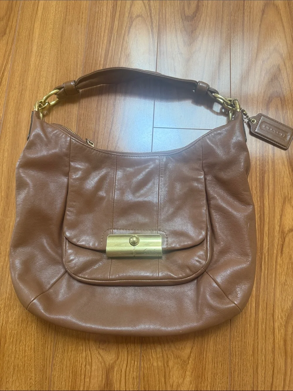 Coach Tan Leather Hobo with Gold-Tone Lock